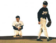 二塁ベースにへたり込むユージ