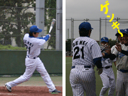 バッティングとベンチ出迎え