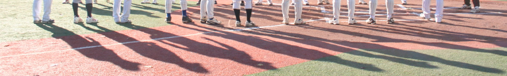 整列したメンバーの長い影